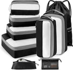 9 Set Compression Packing Cubes for Travel, Bonus Versatile Drawstring Backpack, Lightweight Luggage Organizer Bags, Sturdy Travel Accessories for Suitcase, Black