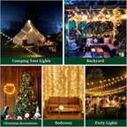180LEDs 33FT Solar Camping String Lights,Outdoor Fairy String Lights with 13 Lighting Modes & Timer, Waterproof & Rechargeable, Camping Gear for Tent,Yard,Garden,Hiking,Travel Decor