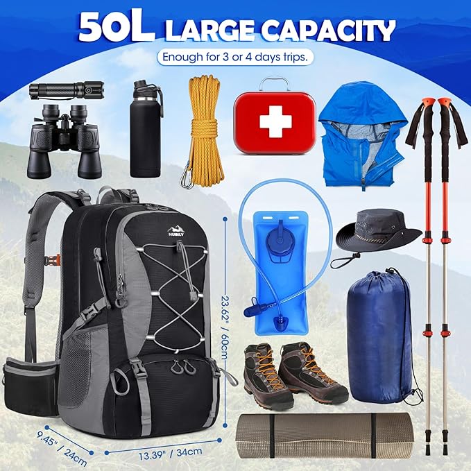 NUBILY 50L Hiking Backpack Waterproof Camping Backpack for Men Women Lightweight HIking Daypack Outdoor Travel Daypack