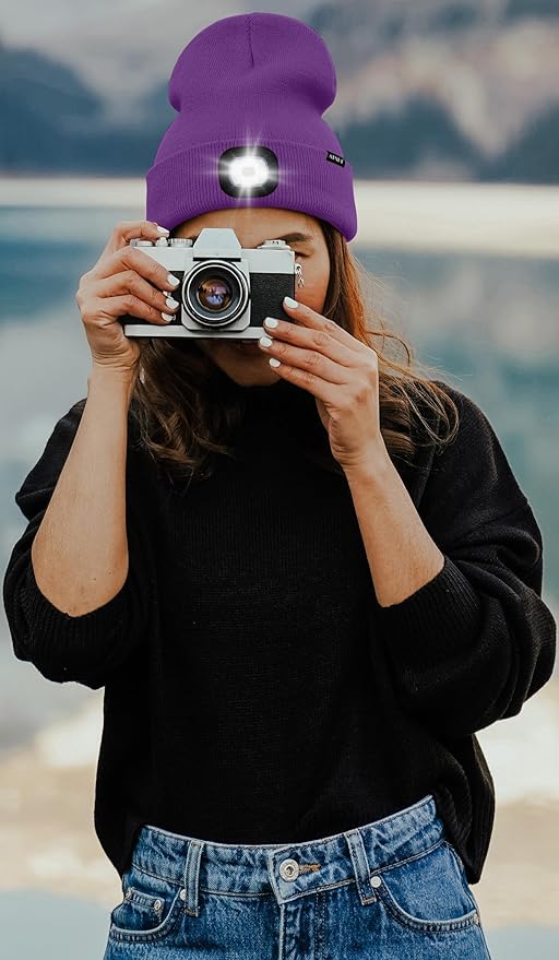 ATNKE LED Lighted Beanie Hat,USB Rechargeable 4 LED Running Headlamp Bright Cap with The Light Gifts for Men and Women