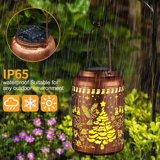 Solar Lanterns Outdoor Waterproof Garden Decor Birthday Gifts for Women Mom Grandma Hanging Lights Metal Decoration Outside for Yard, Patio,Backyard,Porch(Christmas Red Bird)