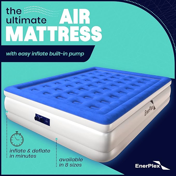 EnerPlex Air Mattress with Built in Pump - Self-Inflating Blow Up Mattress with Neck Support - Inflatable Air Bed for Portable Travel & Home Use