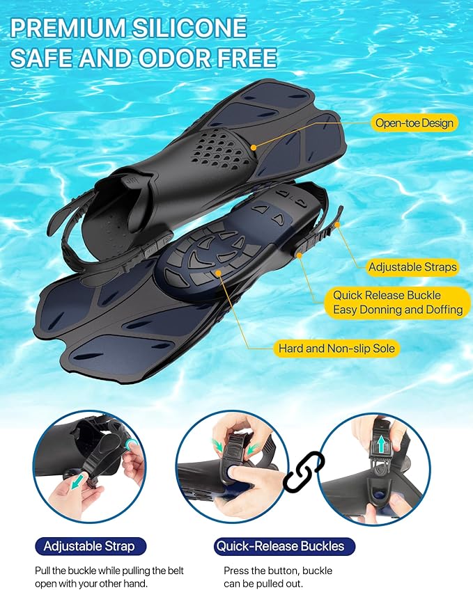 Snorkeling Gear for Adults Men Women,4 in 1 Snorkel Set with Panoramic View Diving Mask Anti-Fog Anti-Leak,Dry Top Snorkel,Fins and Travel Bag for Swimming,Snorkeling and Travel Diving