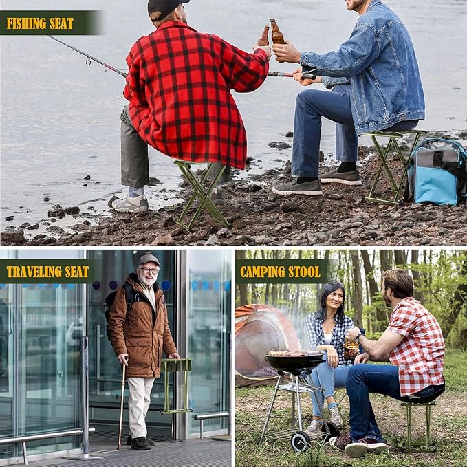 2 Pcs Folding Camping Stool Portable 17.8 Height Stool Lightweight Chair Foldable Camping Seat Hold up to 600 Lbs for Outdoor Walking Hiking Fishing Hunting Travel Gardening, Green