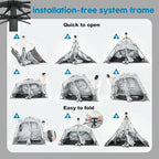Camping Shower Tent Deluxe Changing Room Easy Set Up Privacy Shelter,Large Toilet Tent with Floor Drain Design for Beach, Camping,Hiking with Stakes and Ropes for Stability