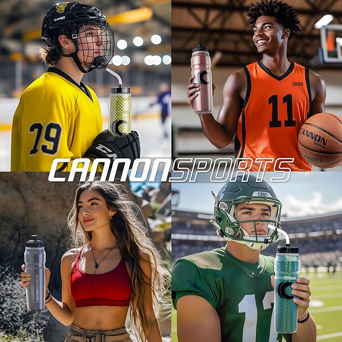 Cannon Sports 28oz Insulated Squeeze Water Bottle with Straw, Leak Proof Lids, 2 lids (Straw and Squeeze), Double Wall Insulation, Wide Mouth, BPA-Free (2 Pack) (Orange)