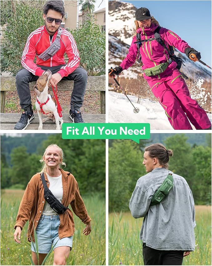 WATERFLY Fanny Pack for Women Men Water Resistant Small Waist Pouch Slim Belt Bag with 4 Pockets Lightweight Crossbody Chest Bag Fit All Phones, 11.02 x 2.1 x 4.3 inch