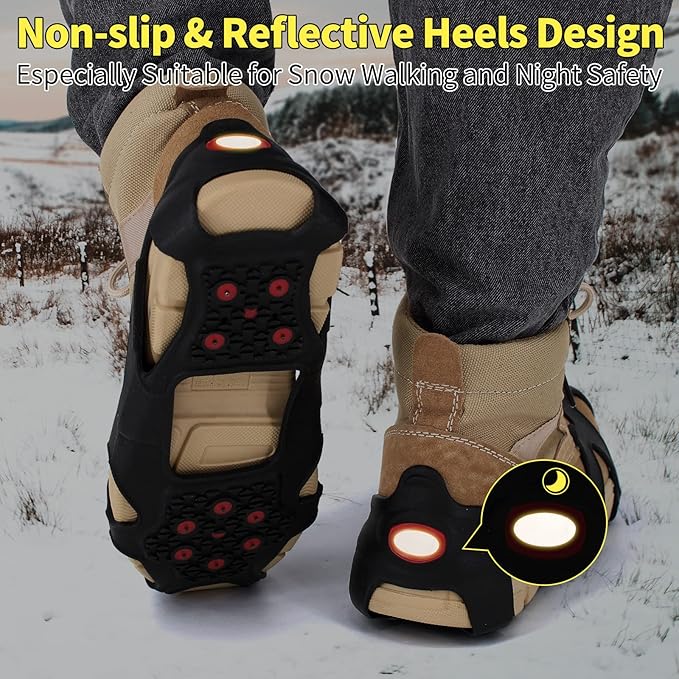 Non-Slip Ice Cleats Snow Grips, Strong Traction Crampons 11 Steel Studs, for Shoes and Boots, Snow Ice Walking