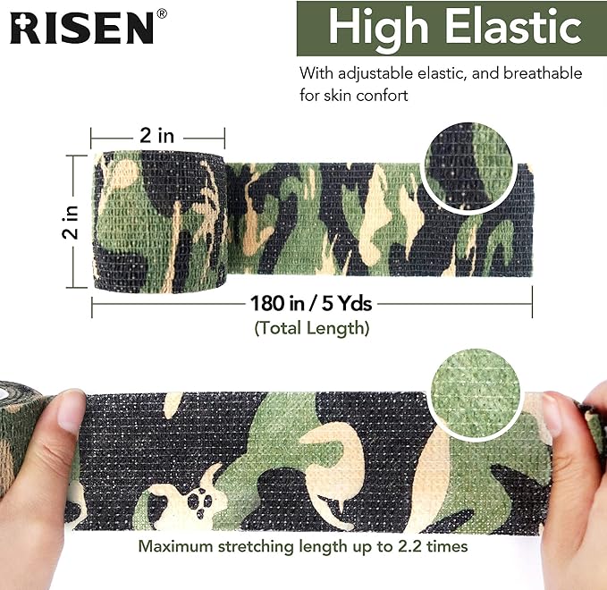 RISEN Cohesive Bandage 2” x 5 Yards, 6 Rolls, Self Adherent Wrap Medical Tape, Adhesive Flexible Breathable First Aid Gauze Ideal for Stretch Athletic
