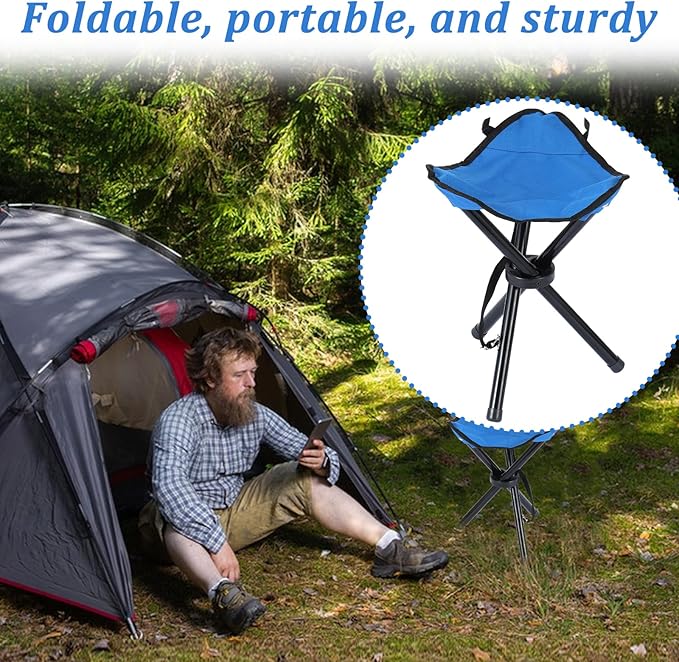 Small Travel Folding Camping Stool,17 Inch Folding Outdoor Tripod Seats Blue Portable Camping Stool for Garden Planting Party Hiking Golf Mountaineering Picnic Beach