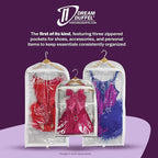 Clear Garment Bags for Dance Costumes 3-Pack, Regular-Size, Side Zipper Entry, Storage Pockets for Shoes & Accessories, Size 37”x18”, Dream Duffel
