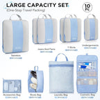 10 Set Compression Packing Cubes for Travel Essentials,Compressible Expandable Packing Cubes for Suitcase,OlarHike Luggage Organizer Bags for Travel,Handy Helper for Organizing Clothes(Light Blue)