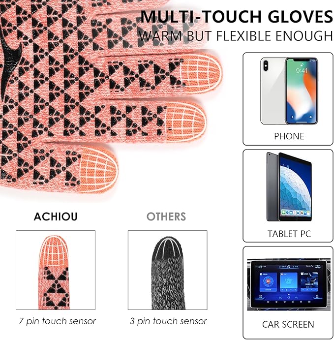 Achiou Winter Gloves, Glove for Men Women, Upgraded Touch Screen Texting Warm Running with Thermal Soft Knit Lining