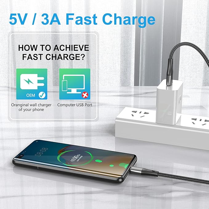 Short USB Type C Cable,3pack 1ft Premium Nylon Braided Fast Charging 3A Rapid Charger Quick Cord,Type C to A Cable Compatible for Samsung Galaxy S21 S20 S10 S9 S8 Plus,Note 20 10 9 8, LG V50 V40 G8 G7
