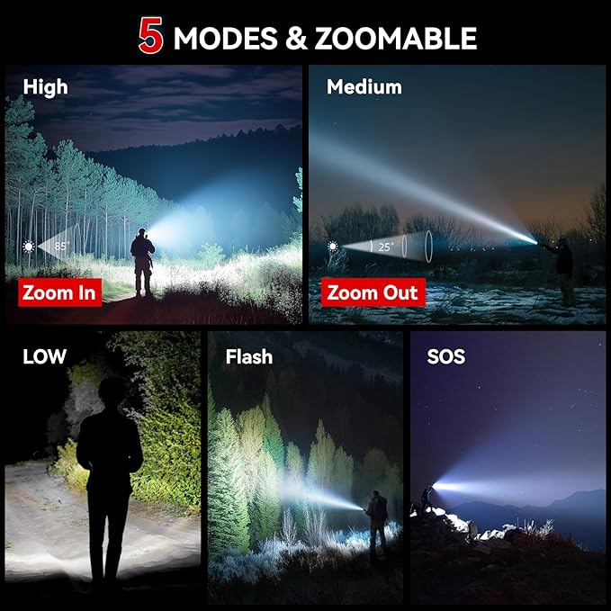 LETMY Tactical Flashlight S2000-2 Pack Bright Military Grade LED Flashlights High Lumens - Portable Handheld Flash Light, 5 Modes Zoomable Waterproof Flashlights for Home Emergency Camping- Pink