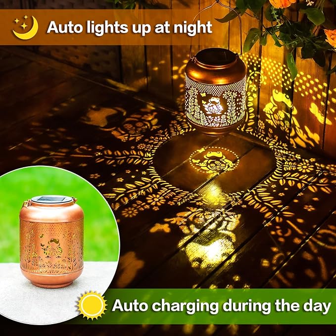 2 Pack Frog Solar Lanterns Outdoor Waterproof Hanging Solar Lights Frog Gifts for Women Men Mom Metal Decorative LED Outdoor Lanterns for Patio, Lawn, Landscape, Garden Decor, Yard Decorations