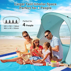 Beach Tent Sun Shelter, Beach Tent with Beach Mat Set, 4 Person Portable Beach Shade Canopy with UPF 50＋ UV Protection, Dual-Door Ventilation Design, Easy Setup Family Beach Umbrella (Green)