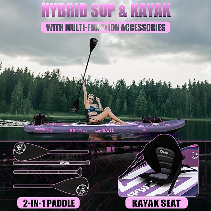 UPWELL 11'6"×35" Extra Wide Inflatable Paddle Board, Stand Up Paddle Board for Youth & Adults, Stable Design, Premium SUP Accessories, 120L Backpack, 10L Dry Bag, Paddle, Leash, Hand Pump, US Fins