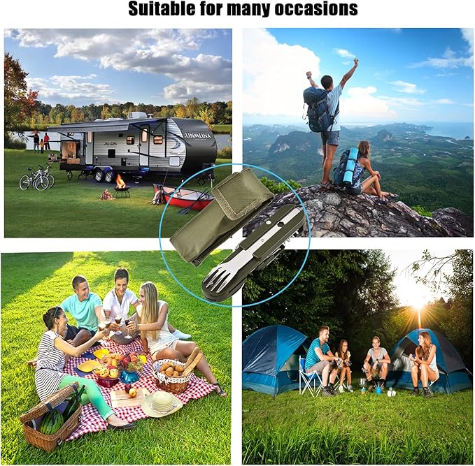 Detachable Camping Tableware Set - Portable 5-in-1 Stainless Steel Travel Set, Multifunctional Folding Outdoor Utensils (1 Pack)