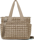 Yarnic Large Puffer Tote Bag for Women, Puffy Shoulder Handbag Quilted Tote Bag with 7 Pockets for Travel Work Gym