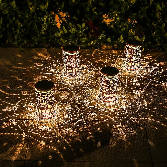 2 Pack Bee Outdoor Solar Hanging Lanterns Waterproof LED Solar Lights Metal Decorative Lanterns for Garden, Patio, Courtyard, Backyard, Yard Decor Unique Bee Gifts for Women Gardening