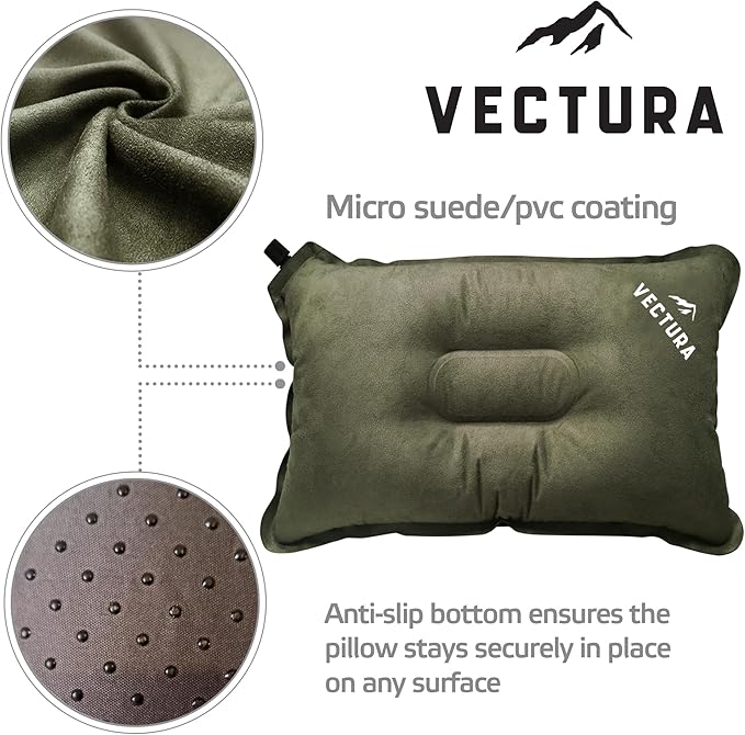 Self-Inflating Camping Pillow – Lightweight & Compact Backpacking Pillow for Hiking, Travel & Outdoor Use – Comfortable Inflatable Pillow for Sleeping – Size 45 x 30 cm (Olive Green)