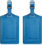 Travelambo Luggage Tags for Suitcases Faux Leather Privacy Protection 2 Pack Bag Tags Travel Accessories Essential, Steel Blue