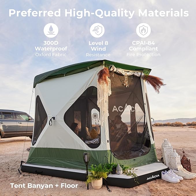 ACACIA Camping Tent, Pop Up Camping Tent with 8 Windows and Footprint, Waterproof Windproof Easy Setup Hub Tent for Family Camping, Hiking and Glamping