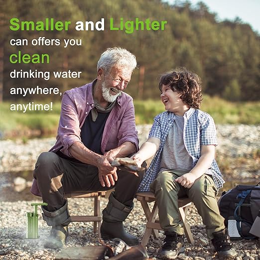 Water Filter Pump, 0.01 Micron 5-Stage Water Filter,Portable Outdoor Emergency and Survival Gear - Camping, Hiking, Backpacking (k8188 Green)