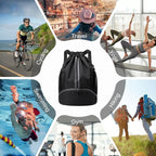 Hoedia Sports Drawstring Backpack - String Swim Gym Bag with Shoes Compartment and Wet Proof Pocket for Women and Men