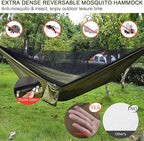 Camping Hammock with Rain Fly Tarp and Mosquito Net Tent Tree Straps, Portable Single Double Nylon Parachute Hammock Rainfly Set for Backpacking Hiking Travel Yard Outdoor Activities Green
