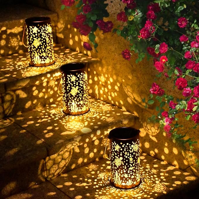 Sea Turtle Solar Lanterns Outdoor Waterproof Garden Decor Hanging Solar Lights Sea Turtle Gifts for Women Mom Grandma, LED Decorative Light Fairy Garden Accessories,Outdoor Lantern for Patio,Yard,Lawn