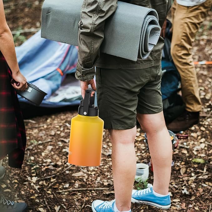 WATERSY 1 Gallon Water Bottle Insulated(Cold for 48 Hrs),BPA Free&Leak Proof,128oz Stainless Steel Water Jug,Big thermo,Large Water Bottle with Handle for Gym,Hiking,Camping&Travel,Gradual Yellow
