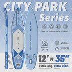 City Park 12'×35" Extra Wide Paddle Board with Seat, One-Stop Premium SUP Board Gears, Tailored 5 Fins, Stable Inflatable Stand Up Paddle Boards for Youth/Adults of All Levels