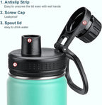 koodee 26 oz Water Bottle Stainless Steel Double Wall Vacuum Insulated Sports Bottle with Leakproof Spout Lid (Teal)