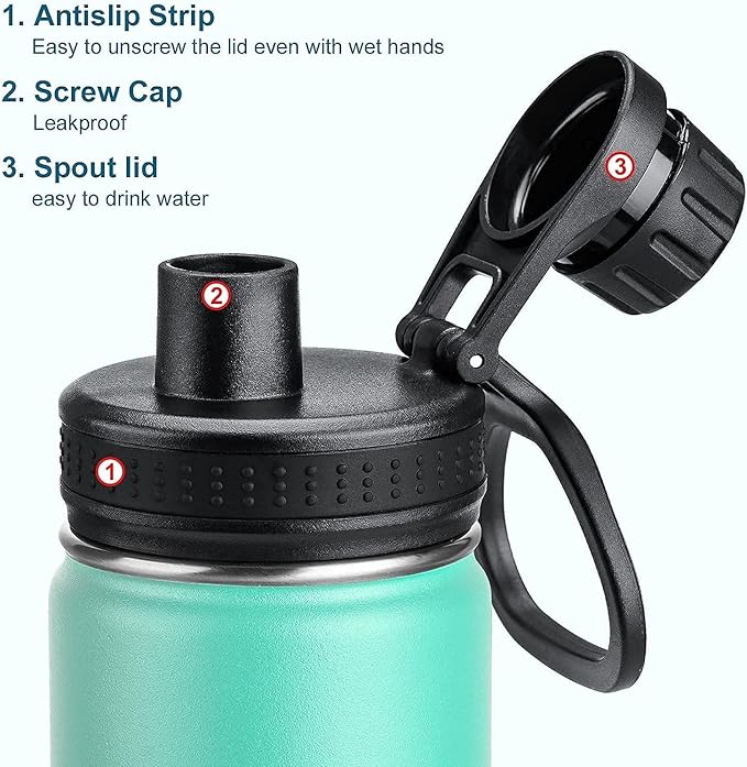 koodee Insulated Water Bottle, 22 oz Stainless Steel Double Wall Vacuum Wide Mouth Sport Bottle with Leakproof Spout Lid (Teal)