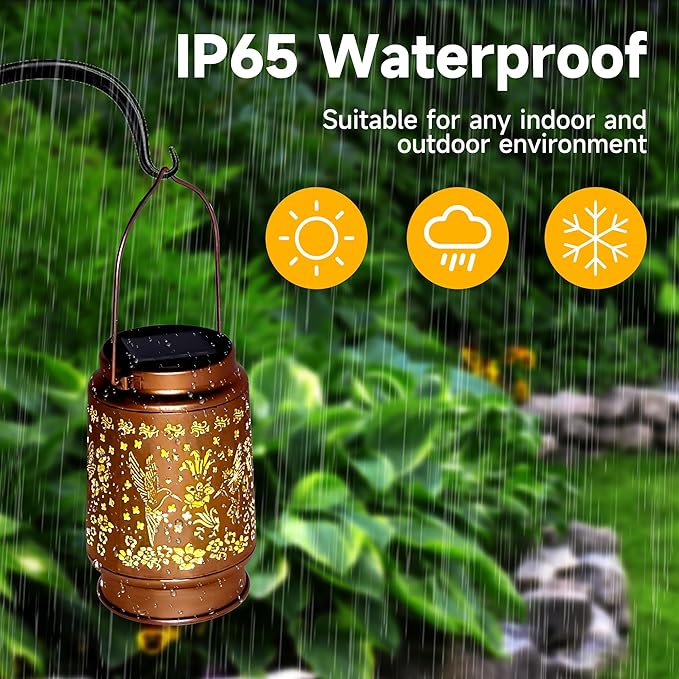 Lawn Social Solar Lanterns Outdoor Waterproof, Hummingbird Metal Hanging Solar Lights for Outside, Garden Decor Birthday Gifts for Women Mom Grandma, Outdoor Lantern for Patio Yard Balcony Porch