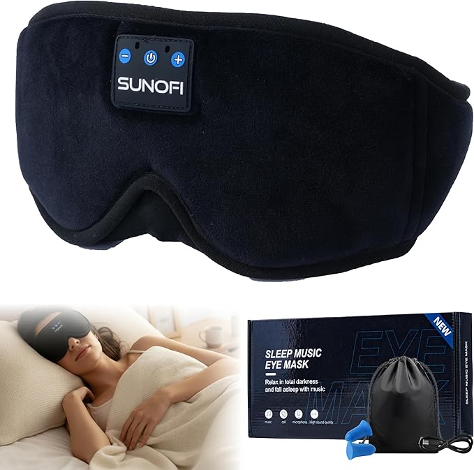 Sleep Headphones Bluetooth 5.4, 3D Sleep Mask with Ultra-Thin HD Stereo Speakers, Wireless Music Eye Mask Headphones for Side Sleepers, Travel, Relaxation