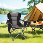 HIGH POINT SPORTS Oversized Camping Folding Chair, Heavy Duty Portable Lawn Chairs, Folding Chairs for Outside with Cup Holder and Cooler Bag for Camp, Travel, Support 450 LBS, 2 Pack, Black