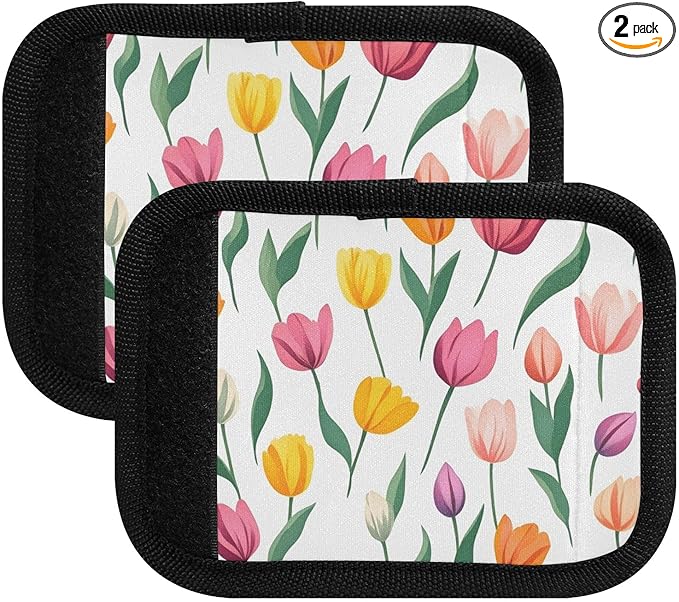 Colorful Tulip White Luggage Handle Wrap for Suitcase Luggage Tags Handle Covers Identifiers Soft Decorations Travel Accessories 2 Pack