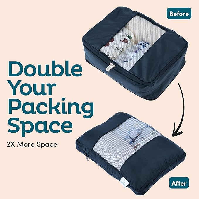 6-Pack Compression Packing Cubes Travel Essentials - Lightweight, Water-Resistant Luggage Organizer Bags with Handles, Durable Travel Accessories Suitcase Organizer (Inkblue)