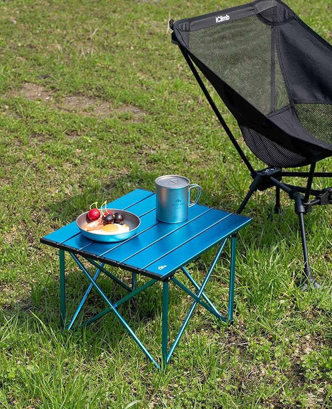 iClimb Ultralight Compact Camping Folding Table with Carry Bag (Reinforced Silver - S)