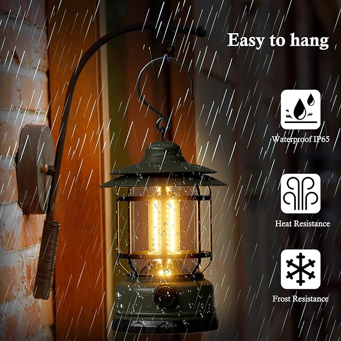 LED Camping Lanterns,1500LM Step-less Dimming, Lightweight Retro Battery Powered USB Rechargeable Tent Lights,Portable Flashlight for Power Outages Emergency Hiking Hurricane Light1 Pack Green