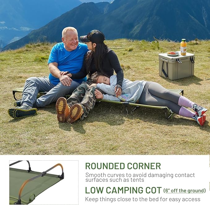 TIMBER RIDGE Lightweight Aluminum Camping Cot, 20-Second Quick Set-Up Folding Cot Low Profile with Zipper Closure, Portable Carry Bag for Camping, Travel and Outdoors, Support up to 225lbs, Green