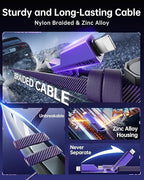SHEZI [Upgraded 2.0 4-in-1 USB C Cable 60W 5FT Fast Charging [480Mbps Data Transfer] Flat Nylon Braided Charger Cord Combo, USB A/C to C/L Multi Charge Cable for iPhone/iPad & Most Devices, Purple