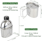 MASTIFF GEARS® 304 (18/8) Stainless Steel (FDA Compliant) US G.I Style Canteen Kit Cooking Set Camping Canteen Mess Kit with Cup, Lid, MOLLE Pouch for Camping Hiking