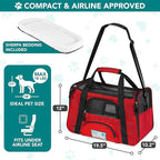 PetAmi Airline Approved Pet Carrier for Cats & Small Dogs, Soft Sided TSA Travel Carrier Bag with Sherpa Bed, Breathable Mesh Ventilation, Collapsible Bowl, Fits Under Seat, Up to 18 lbs, Large Red