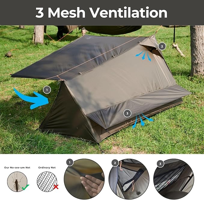 onewind Ultralight One Person Bivy Tent, Backpacking Tent for Single Person Waterproof Silnylon Lightweight for Camping Backpacking Hiking, NO Trekking Pole