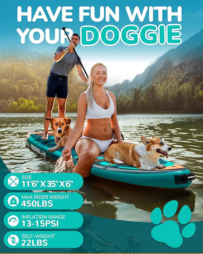 Bigfly 11'6×35" Super Wide Inflatable Stand Up Paddle Board, Ultra Stable Wide SUP for 2+1 People/Family/Big Size, 100L Backpack, All-Round Sup Board, US Big Fin