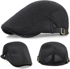 2 Pack Men's Mesh Cap Breathable Summer Newsboy Hat Adjustable Beret Ivy Cap Irish Cabbie Driving Hunting Hats